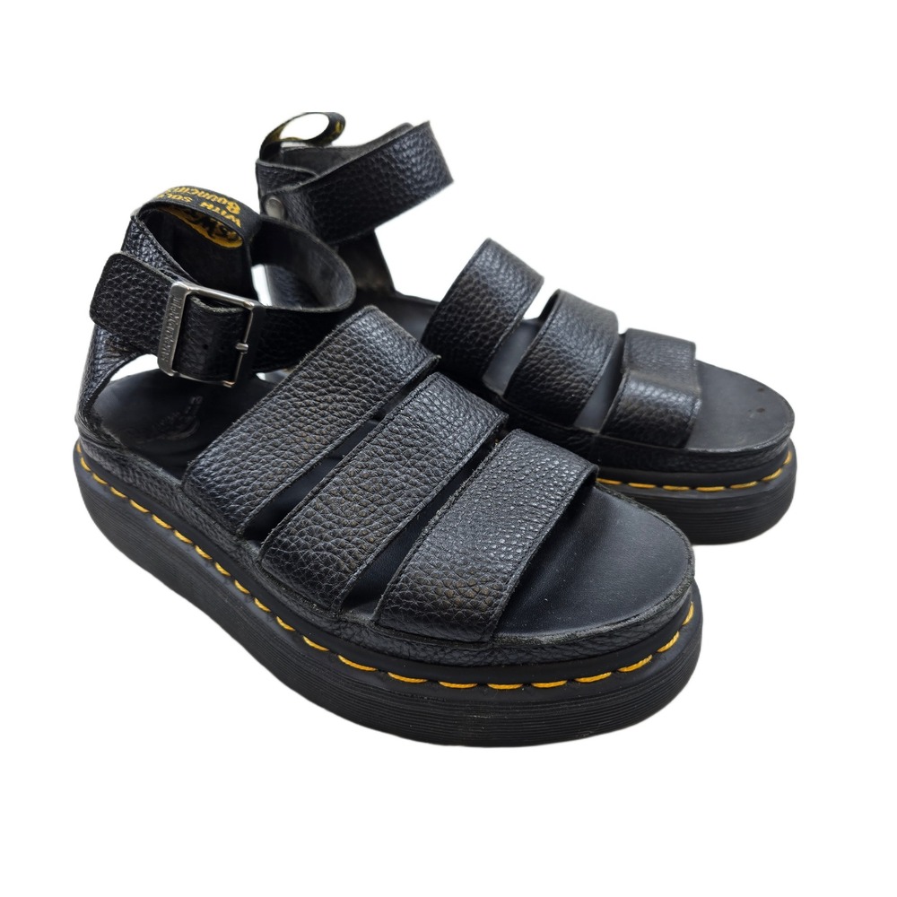 Dr Martens Sandals Womens 8 Black Leather Gladiator Platform Clarissa II Quad